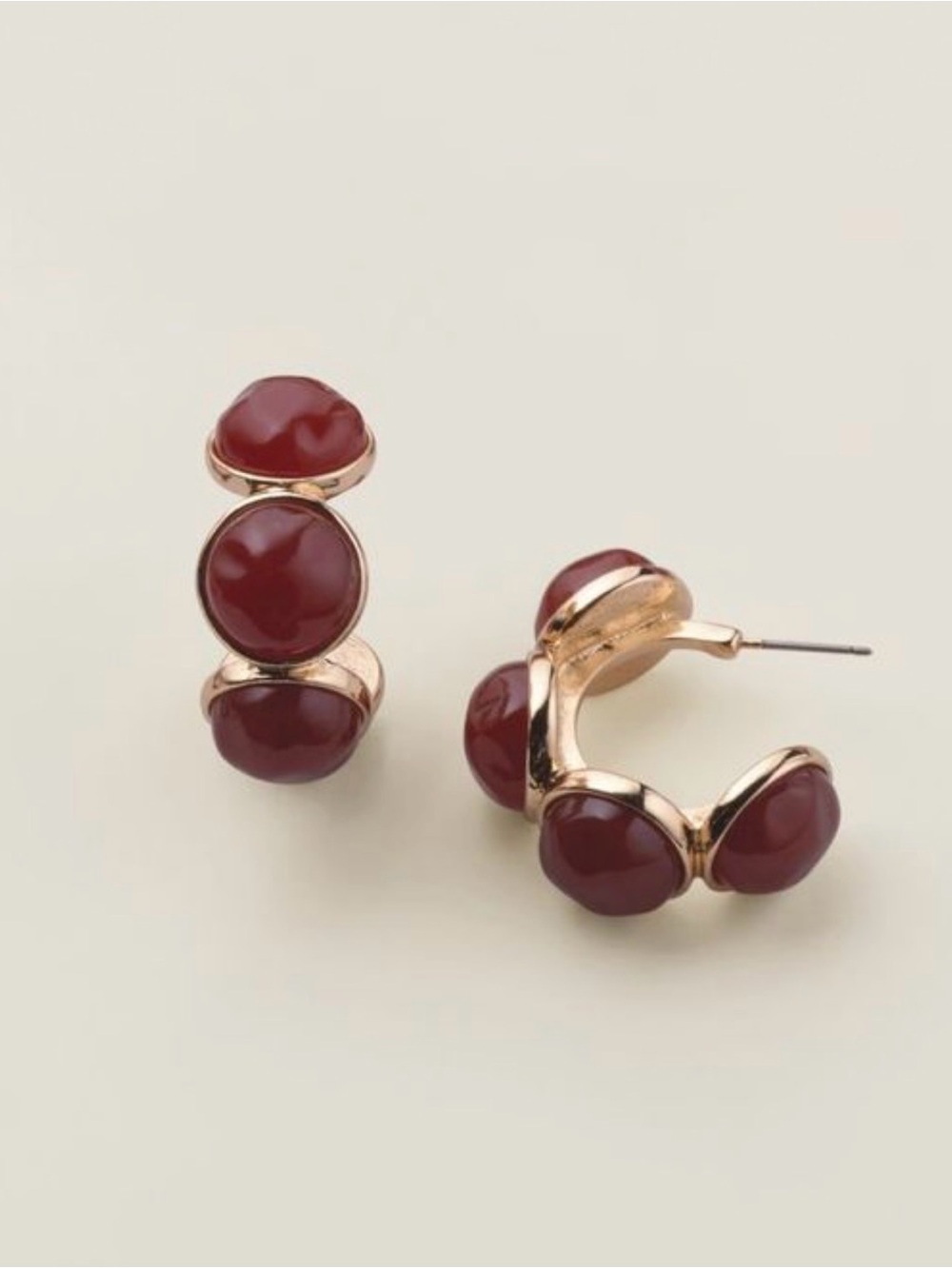 AVON - Crimson Aurora Bead Hoop Earrings - Gold Tone Pierced